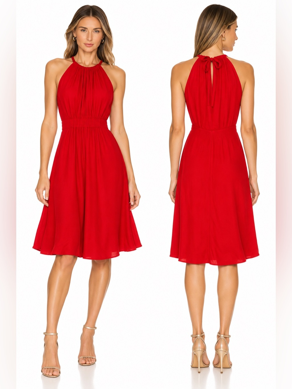 Kate Spade New York Red Silk Halter Dress Ruched Tie Back Size 2